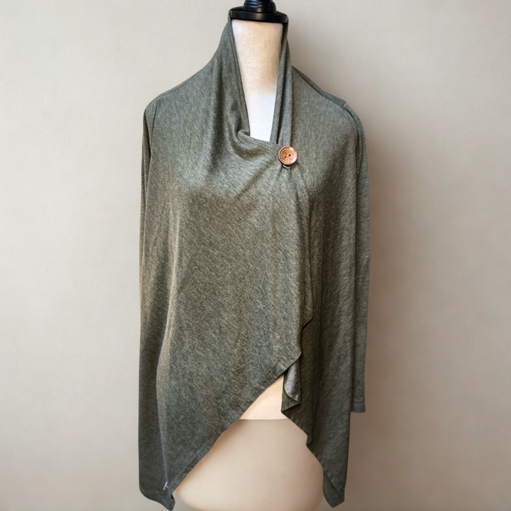 Bobeau Dark Sage Green Knit Wrap Cardigan Top